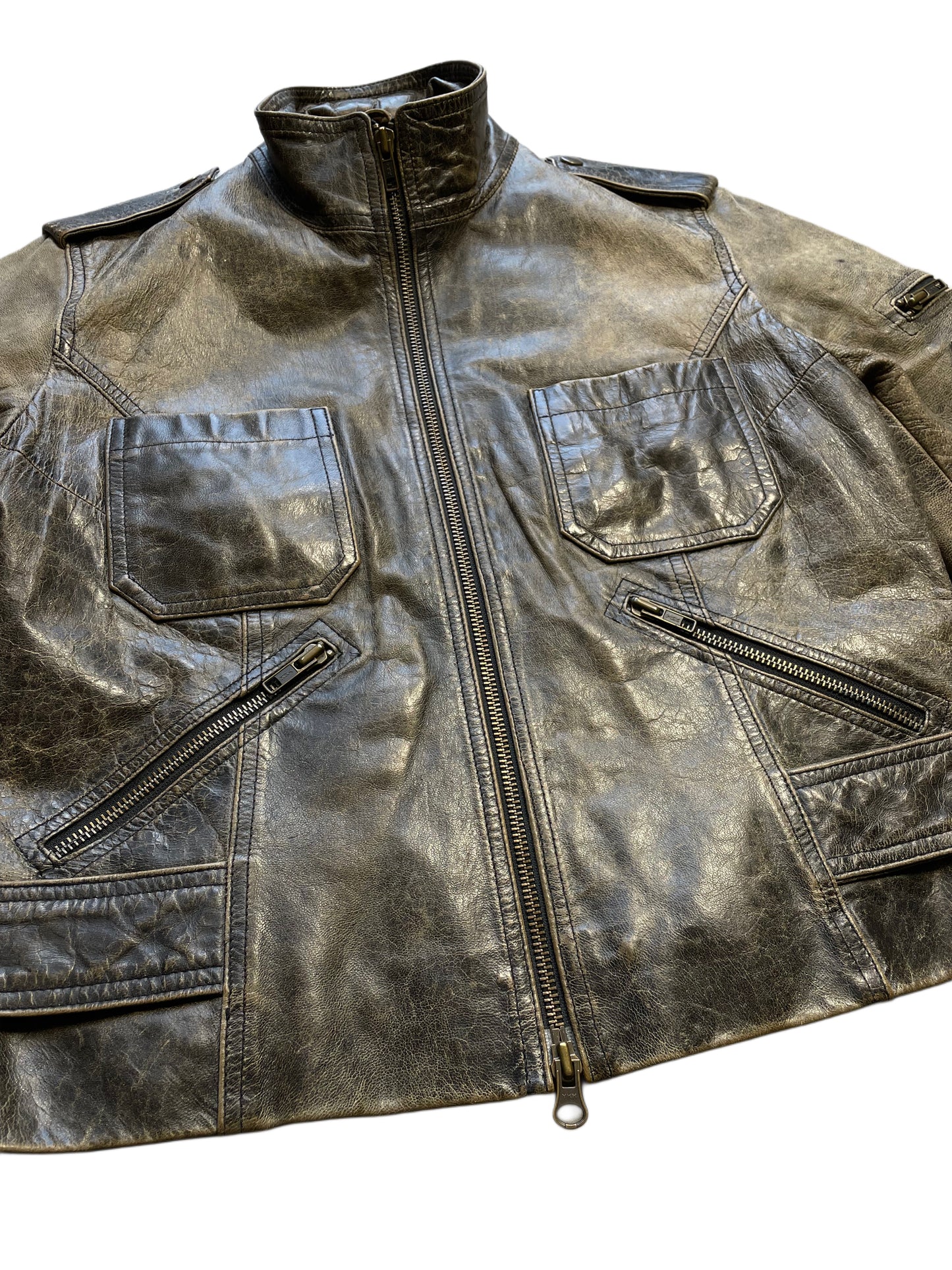 Kurz geschnittene Lederjacke (Frauen S)