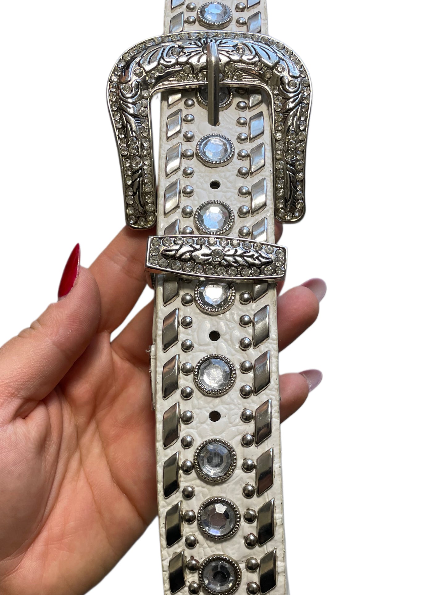 Gürtel mit großer Schnalle, Glitzer und Strass