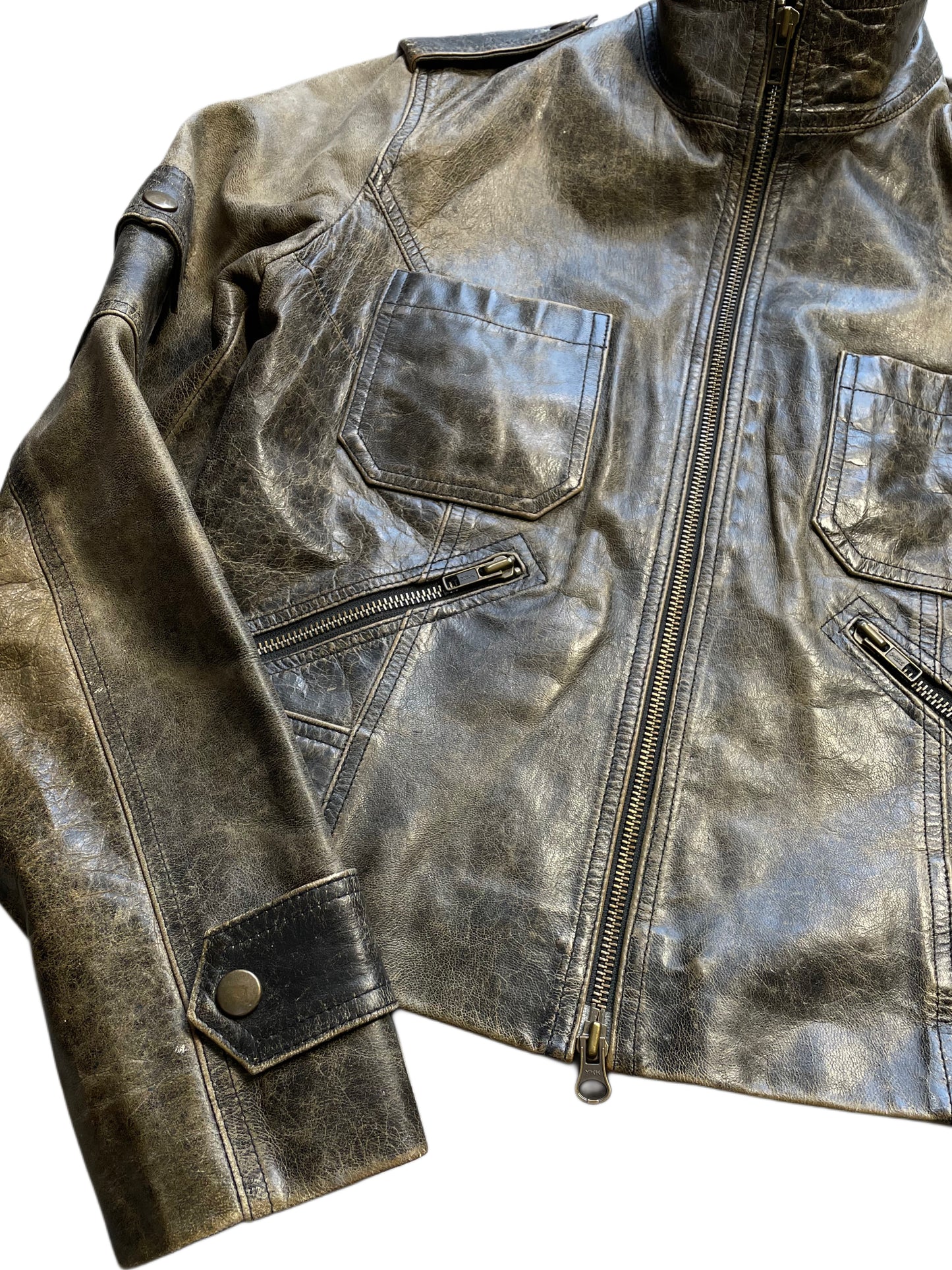 Kurz geschnittene Lederjacke (Frauen S)
