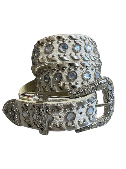 Gürtel mit großer Schnalle, Glitzer und Strass