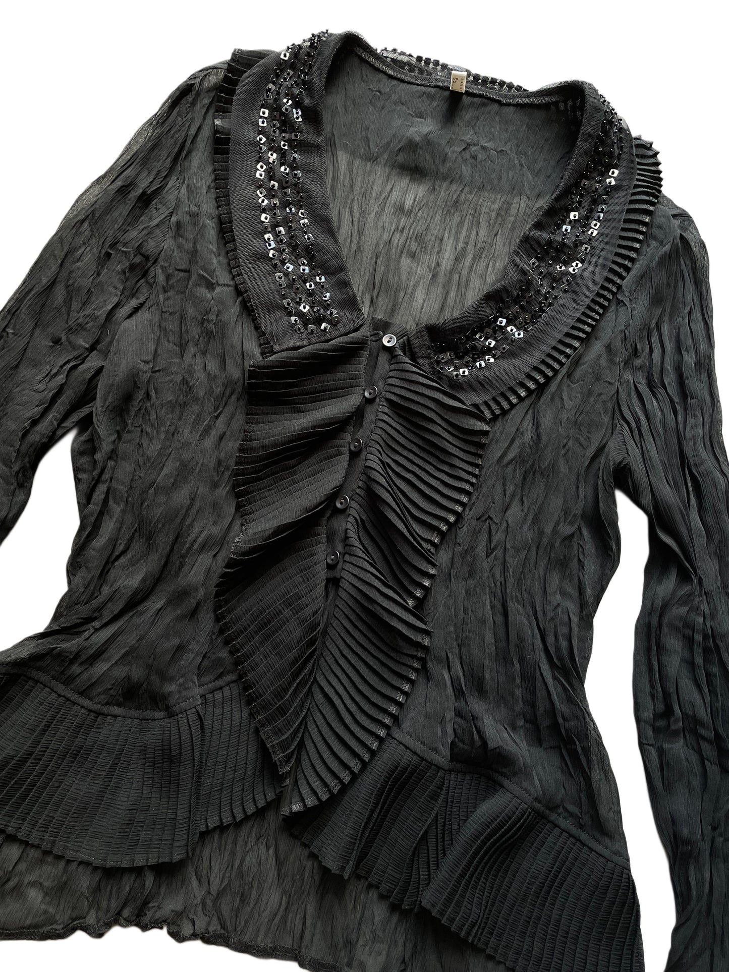 Y2K Vintage Bluse in Transparent mit Glitzer (Frauen L)