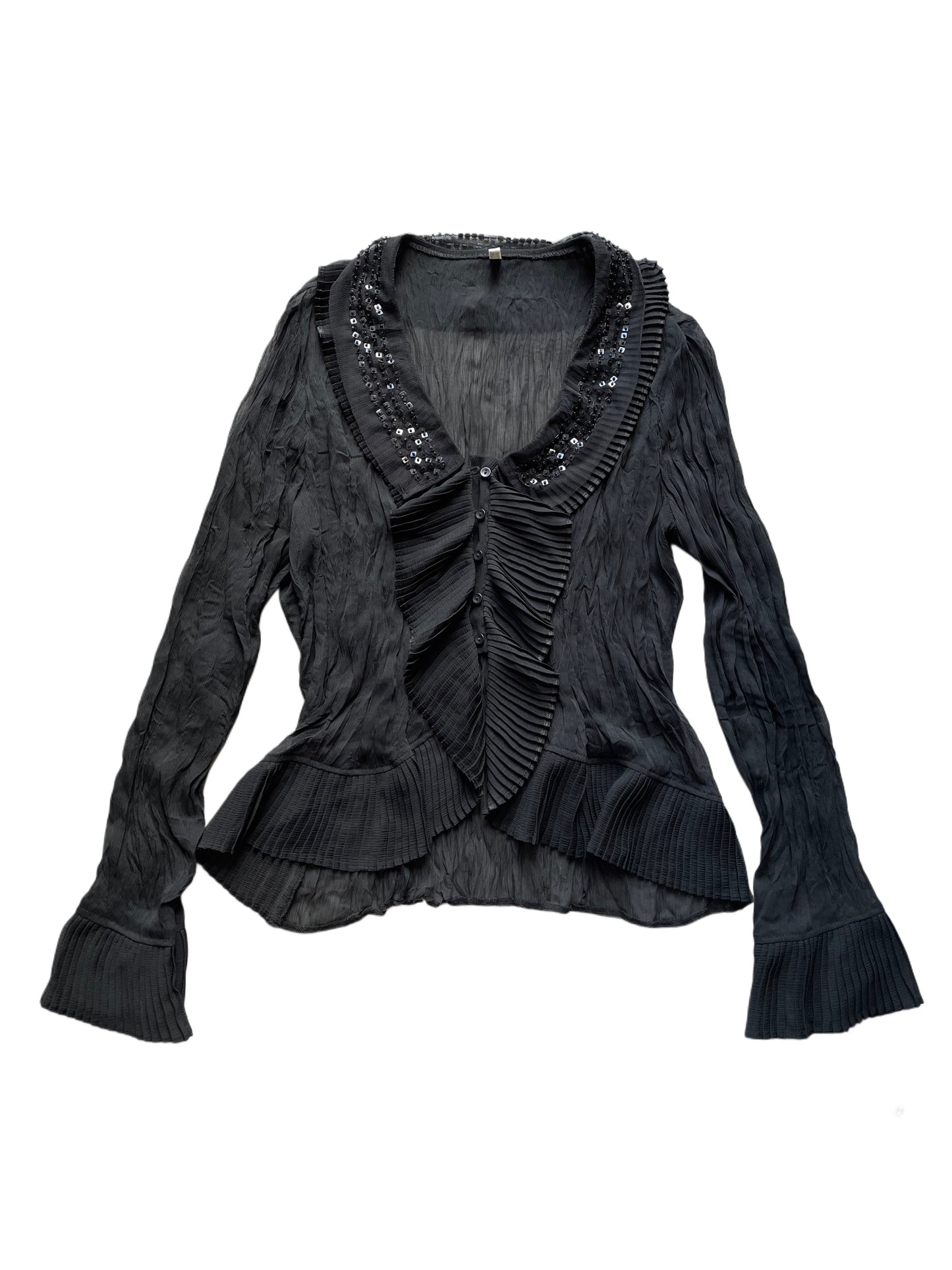 Y2K Vintage Bluse in Transparent mit Glitzer (Frauen L)