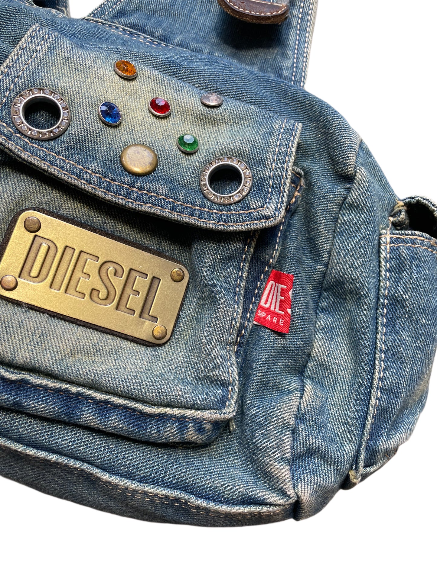Diesel Tasche aus Jeans mit Glitzersteinen